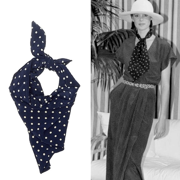 Vintage Polo Ralph Lauren Polka Dot Silk Scarf Square Navy Neck Tie USA 90s Y2k - Picture 2 of 10